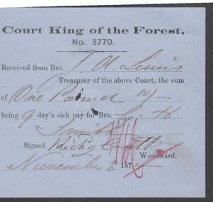 Document - ANCIENT ORDER OF FORESTERS NO. 3770 COLLECTION: RECEIPT
