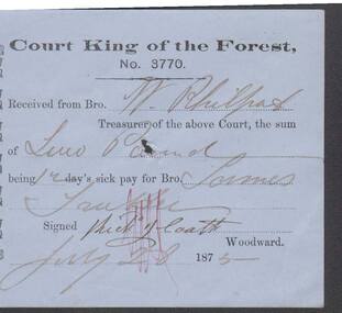 Document - ANCIENT ORDER OF FORESTERS NO. 3770 COLLECTION: RECEIPT