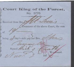 Document - ANCIENT ORDER OF FORESTERS NO. 3770 COLLECTION: RECEIPT