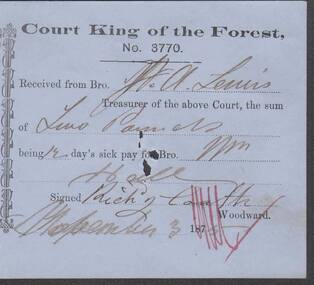 Document - ANCIENT ORDER OF FORESTERS NO. 3770 COLLECTION: RECEIPT