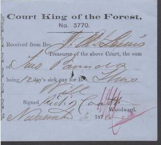 Document - ANCIENT ORDER OF FORESTERS NO. 3770 COLLECTION: RECEIPT