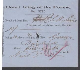 Document - ANCIENT ORDER OF FORESTERS NO. 3770 COLLECTION: RECEIPT