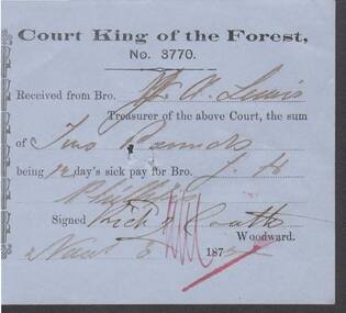 Document - ANCIENT ORDER OF FORESTERS NO. 3770 COLLECTION: RECEIPT