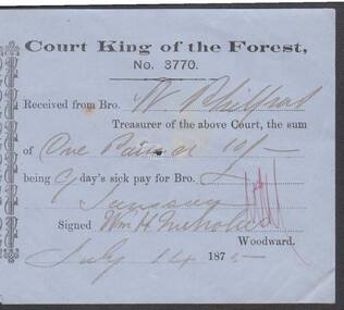 Document - ANCIENT ORDER OF FORESTERS NO. 3770 COLLECTION: RECEIPT