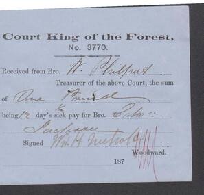Document - ANCIENT ORDER OF FORESTERS NO. 3770 COLLECTION: RECEIPT