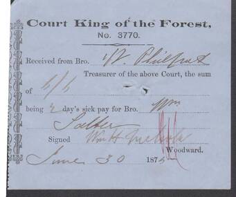 Document - ANCIENT ORDER OF FORESTERS NO. 3770 COLLECTION: RECEIPT