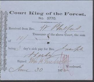 Document - ANCIENT ORDER OF FORESTERS NO. 3770 COLLECTION: RECEIPT