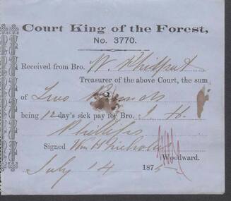 Document - ANCIENT ORDER OF FORESTERS NO. 3770 COLLECTION: RECEIPT