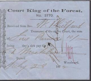 Document - ANCIENT ORDER OF FORESTERS NO. 3770 COLLECTION: RECEIPT