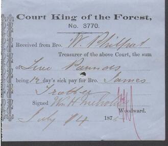 Document - ANCIENT ORDER OF FORESTERS NO. 3770 COLLECTION: RECEIPT