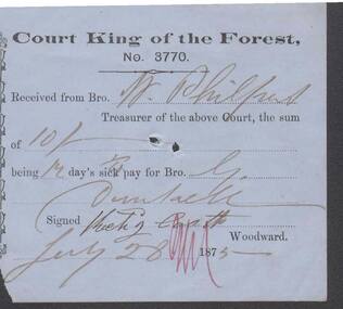 Document - ANCIENT ORDER OF FORESTERS NO. 3770 COLLECTION: RECEIPT