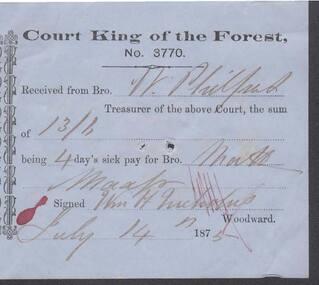 Document - ANCIENT ORDER OF FORESTERS NO. 3770 COLLECTION: RECEIPT