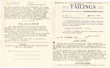 Document - TAILINGS MAGAZINE 1966: ''EARLY DAYS IN THE TARNAGULLA DISTRICT''