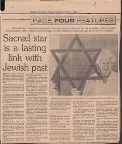 Newspaper - BENDIGO ADVERTISER ARTICLE 5.2.1988: STAR OF DAVID FROM THE OLD BENDIGO SYNAGOGUE