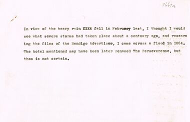 Document - EXTRACT FROM BENDIGO ADVERTISER, JANUARY 4TH 1864: (SEVERE STORM), 04/01/1864