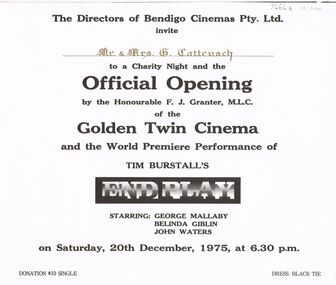 Document - INVITATION: TO OFFICIAL OPENING OF GOLDEN TWIN CINEMA (1975), 20/12/1975