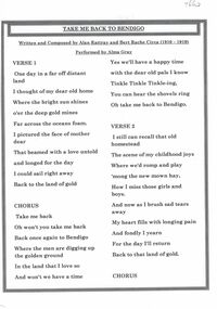 Document - WORDS TO ''TAKE ME BACK TO BENDIGO''