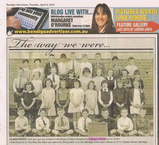 Newspaper - CUTTING FROM BENDIGO ADVERTISER: CLASS PHOTO, QUARRY HILL SCHOOL, 1935?, 03/04/2012