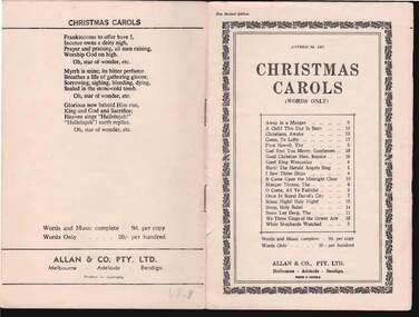 Book - CHRISTMAS CAROLS BOOKS PRODUCED BY ALLAN & CO PTY LTD