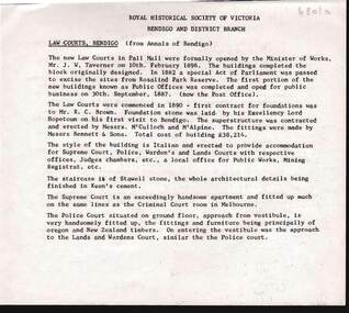 Document - LAW COURTS CONSTRUCTION: BENDIGO ROYAL HISTORICAL SOCIETY OF VICTORIA