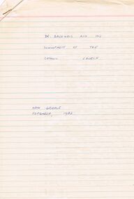 Document - HANDWRITTEN PAPER: ''DR BACKHAUS AND THE DEVELOPMENT OF THE CATHOLIC CHURCH''