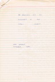 Document - HANDWRITTEN PAPER: ''DR BACKHAUS AND THE DEVELOPMENT OF THE CATHOLIC CHURCH''