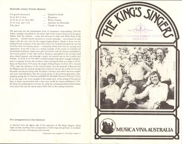 Document - THE KING'S SINGERS, MUSIC ADVANCEMENT SOCIETY BENDIGO, post 1970