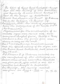 Document - HANDWRITTEN HISTORY:  ''CHOIR OF SACRED HEART CATHEDRAL, BENDIGO''