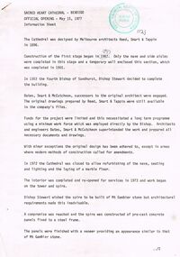 Document - INFORMATION SHEET: SACRED HEART CATHEDRAL OFFICIAL OPENING, 15/05/1977