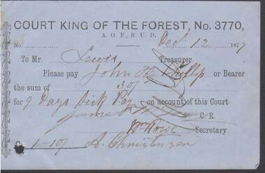 Document - ANCIENT ORDER OF FORESTERS NO. 3770 COLLECTION: TO PAY