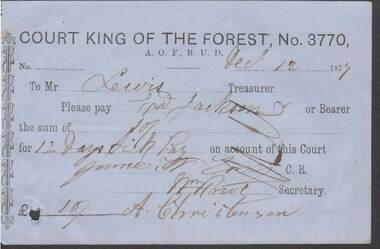 Document - ANCIENT ORDER OF FORESTERS NO. 3770 COLLECTION: TO PAY