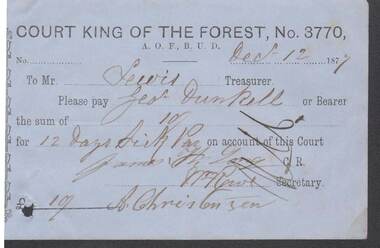 Document - ANCIENT ORDER OF FORESTERS NO. 3770 COLLECTION: TO PAY