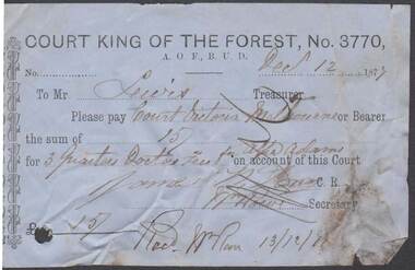 Document - ANCIENT ORDER OF FORESTERS NO. 3770 COLLECTION: TO PAY