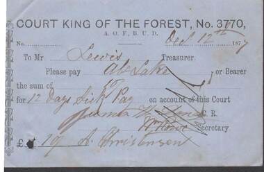 Document - ANCIENT ORDER OF FORESTERS NO. 3770 COLLECTION: TO PAY