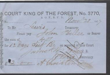 Document - ANCIENT ORDER OF FORESTERS NO. 3770 COLLECTION: TO PAY