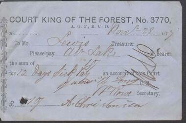 Document - ANCIENT ORDER OF FORESTERS NO. 3770 COLLECTION: TO PAY