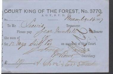 Document - ANCIENT ORDER OF FORESTERS NO. 3770 COLLECTION: TO PAY