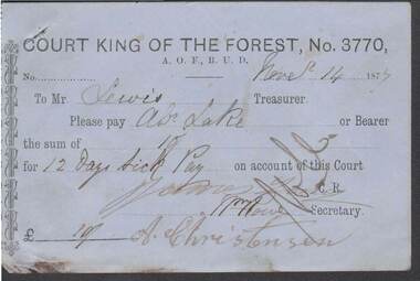 Document - ANCIENT ORDER OF FORESTERS NO. 3770 COLLECTION: TO PAY