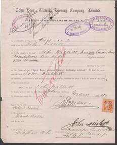 Document - COHN BROTHERS COLLECTION: SHARE TRANSFER CERTIFICATE 1894