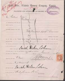 Document - COHN BROTHERS COLLECTION: SHARE TRANSFERS 1894