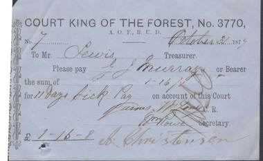 Document - ANCIENT ORDER OF FORESTERS NO. 3770 COLLECTION: TO PAY
