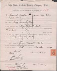 Document - COHN BROTHERS COLLECTION: SHARE TRANSFER CERTIFICATE 1891