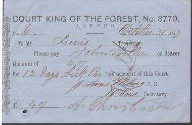 Document - ANCIENT ORDER OF FORESTERS NO. 3770 COLLECTION: TO PAY