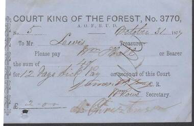 Document - ANCIENT ORDER OF FORESTERS NO. 3770 COLLECTION: TO PAY