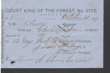Document - ANCIENT ORDER OF FORESTERS NO. 3770 COLLECTION: TO PAY