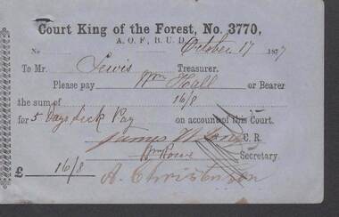 Document - ANCIENT ORDER OF FORESTERS NO. 3770 COLLECTION: TO PAY