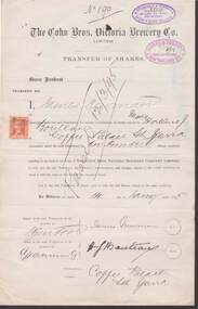 Document - COHN BROTHERS COLLECTION: SHARE TRANSFER CERTIFICATE 1895