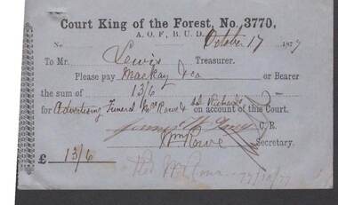 Document - ANCIENT ORDER OF FORESTERS NO. 3770 COLLECTION: TO PAY
