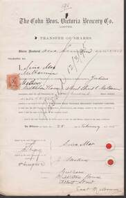 Document - COHN BROTHERS COLLECTION: SHARE TRANSFER CERTIFICATE 1895