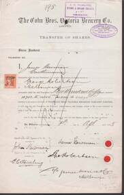 Document - COHN BROTHERS COLLECTION: SHARE TRANSFER CERTIFICATE 1895